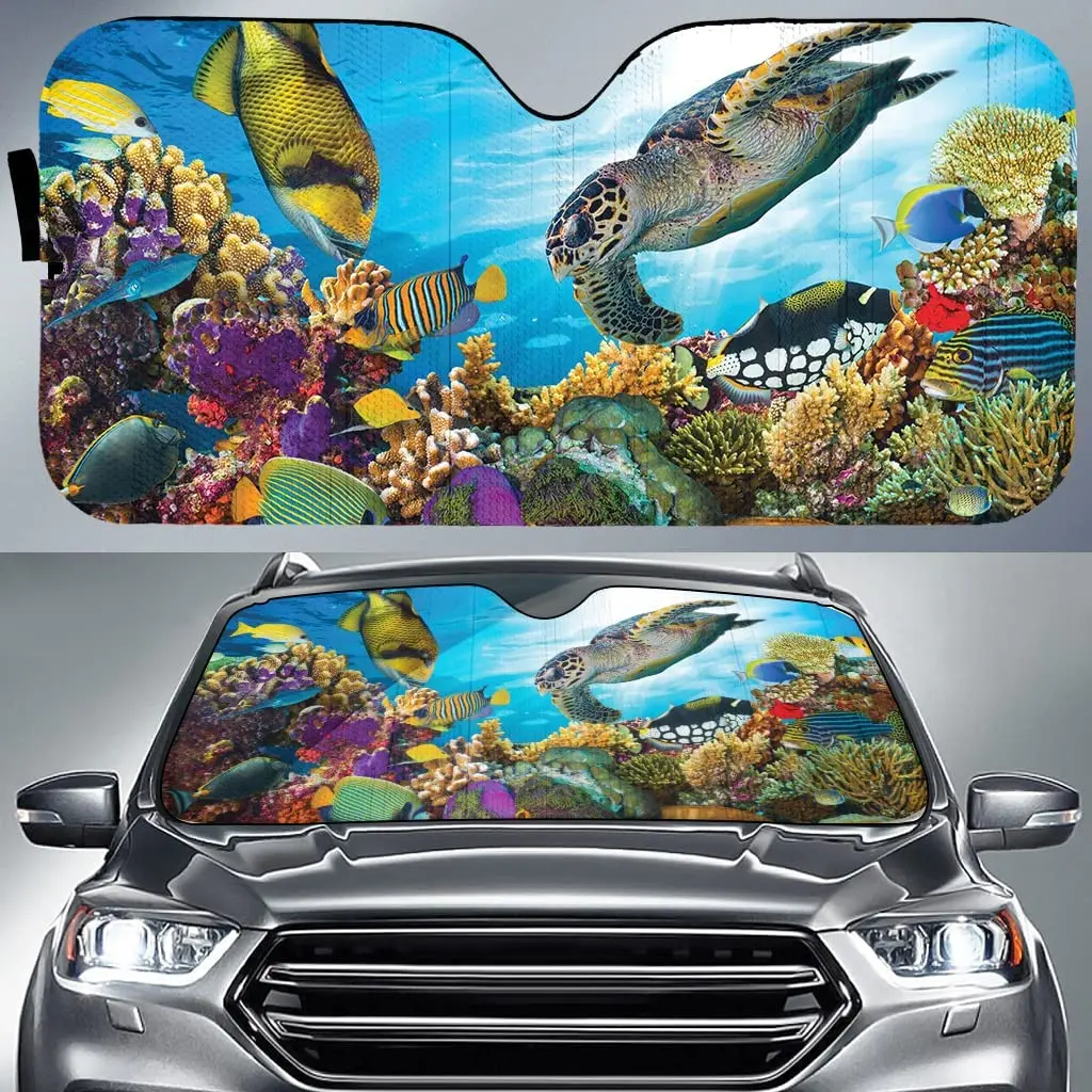 

Coral Reef Turtle Fish Ocean Creatures Car Sunshade, Auto Sunshade for Coral Reef Lover, Gift for Ocean Lover, Car Windshield Au
