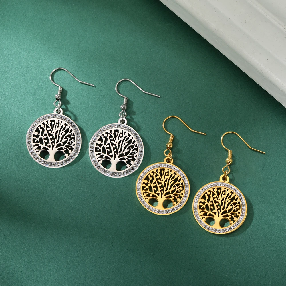 Orecchini Donna In Argento 925 Con Albero Della Vita – Pendente A Bottone Con Zirconia – Regalo Significativo Per Ragazza