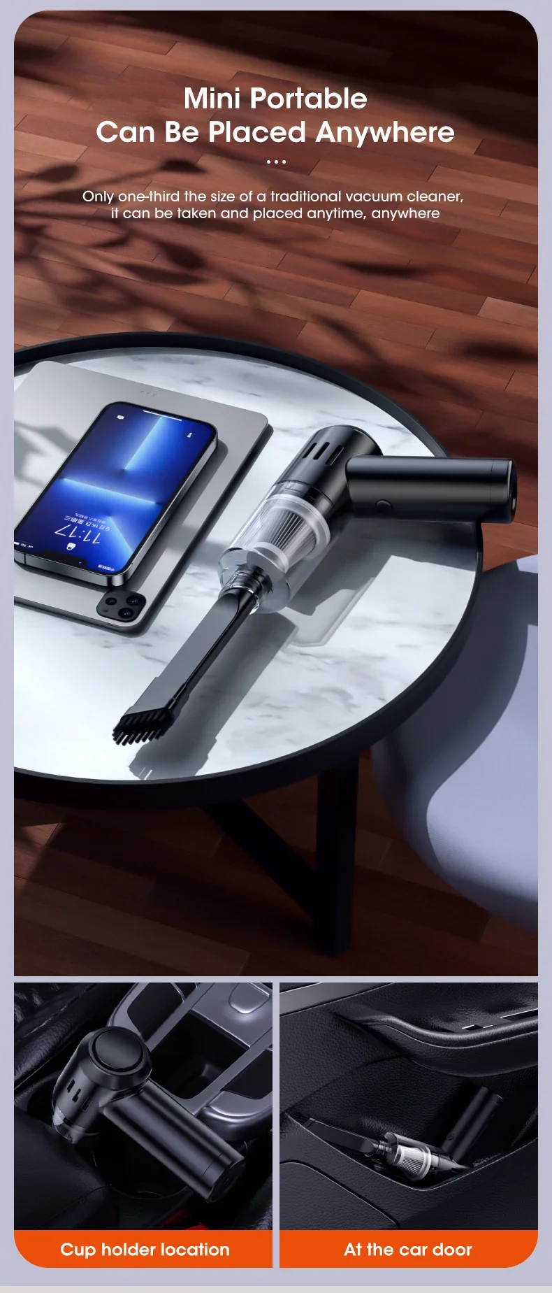 Description Picture 5 of itemCordless Vacuum Cleaner Handheld Home Portable High-Power Vacuum Cleaner Powerful Hair Cleaning Mini USB Dual Use for Home &Car