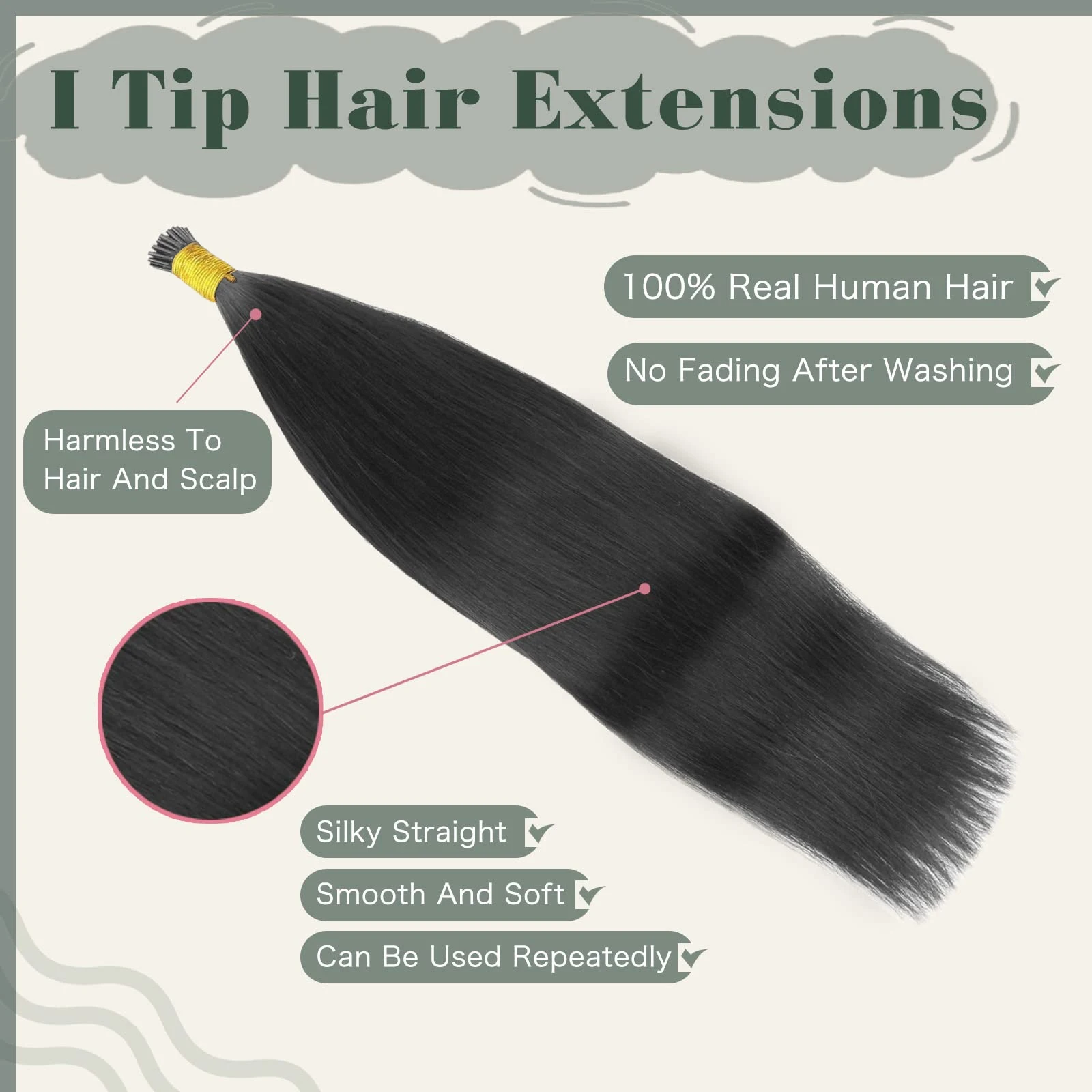 I Tip Remy Human Hair Extensions Natural Black #1B Pre Bonded Keratin Stick In Hair Extensions Piece Long Straight