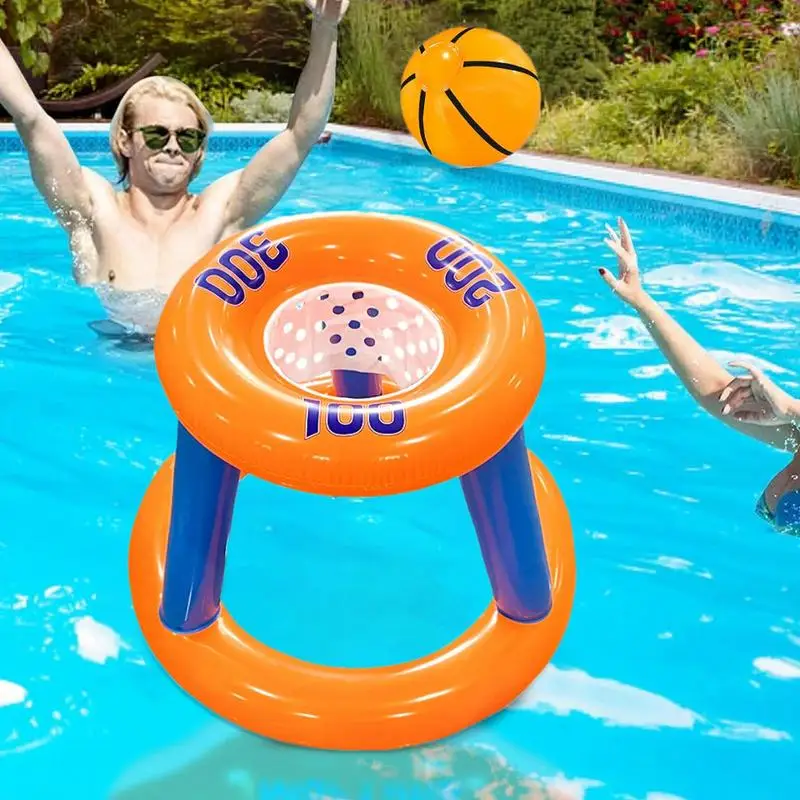 Floating Pool Basketball Hoop Inflatable Basketball Hoop Pool Toys With Ball Portable Foldable Swimming Games For Kids
