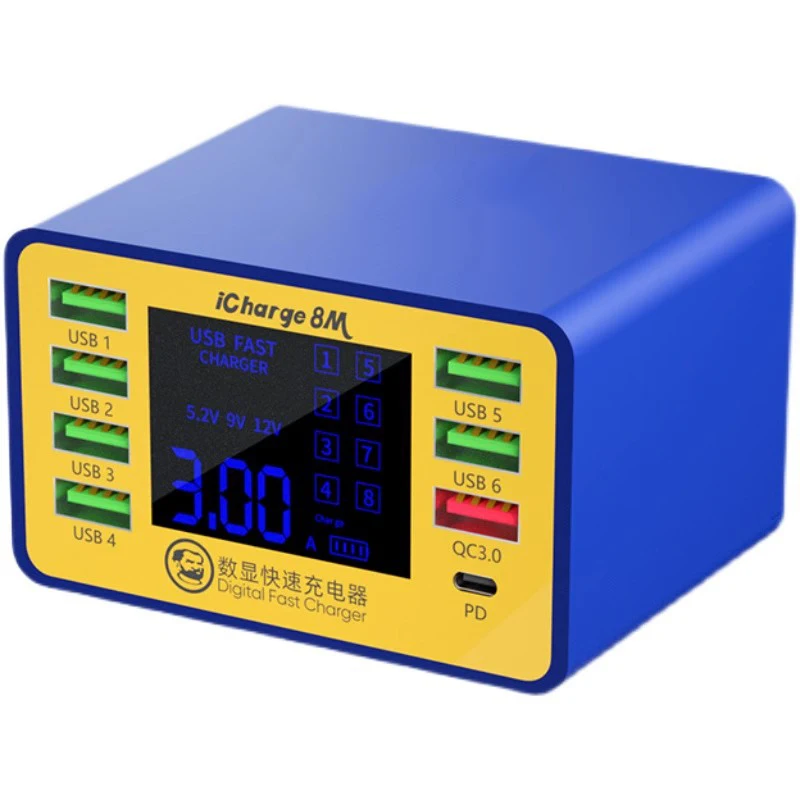 

Independent digital display with multi port charging USB support for PD fast charging 8-port simultaneous charging, universal