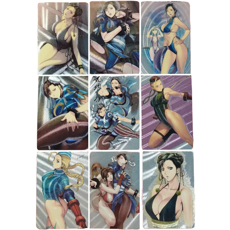 

9Pcs/Set ACG Sexy Cards Street Fighter Chun-Li Mai Shiranui DIY Anime Game Characters Refractive Coarse Flash Collection Cards