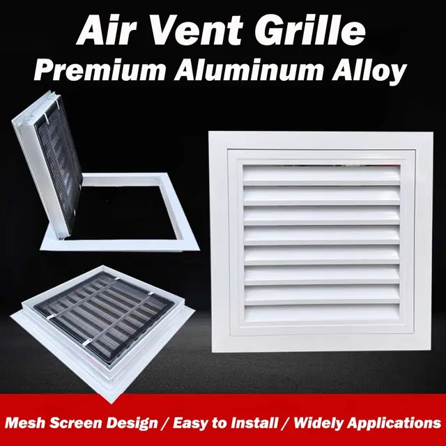 ตะแกรงระบายอากาศอะลูมิเนียมอัลลอยด์แบบใหม่ รูปทรงสี่เหลี่ยม พร้อมตะแกรงตาข่ายสำหรับระบายอากาศกลับ สีขาว สำหรับผนังภายนอก 1