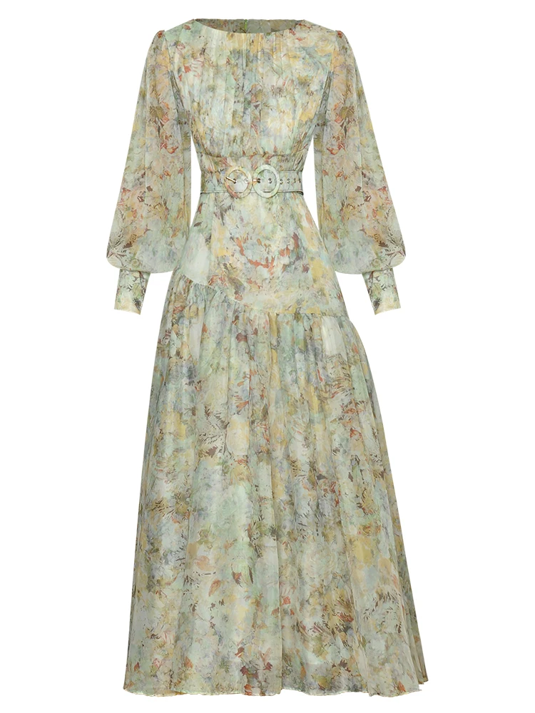 

Sweetsince Vintage Print Dress Women Lantern Sleeve Temperament Swing Spring Summer French Luxury Party 2023 Designer Versatile
