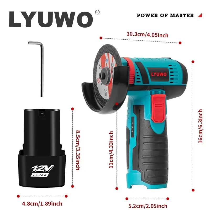 LYUWO Micro Angle Grinder, Filling Grinder for Diamond Cutting, Wireless Power Tool, 12V 2