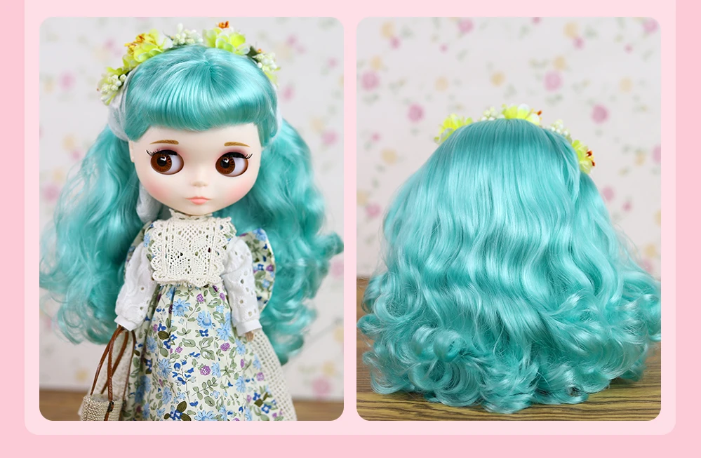 Neo Blythe Doll with Green Hair, White Skin, Matte Cute Face & Custom Regular Body 2