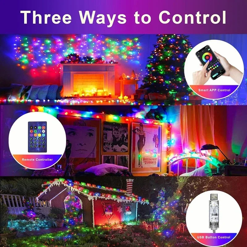 Decorative Lights Led String Lights Led Fairy Lights String Lights LED Lighting Strings Fairy Waterproof Bubble Ball Lamp Bluetooth APP Remote Control USB Music Controller Dream Color Christmas
