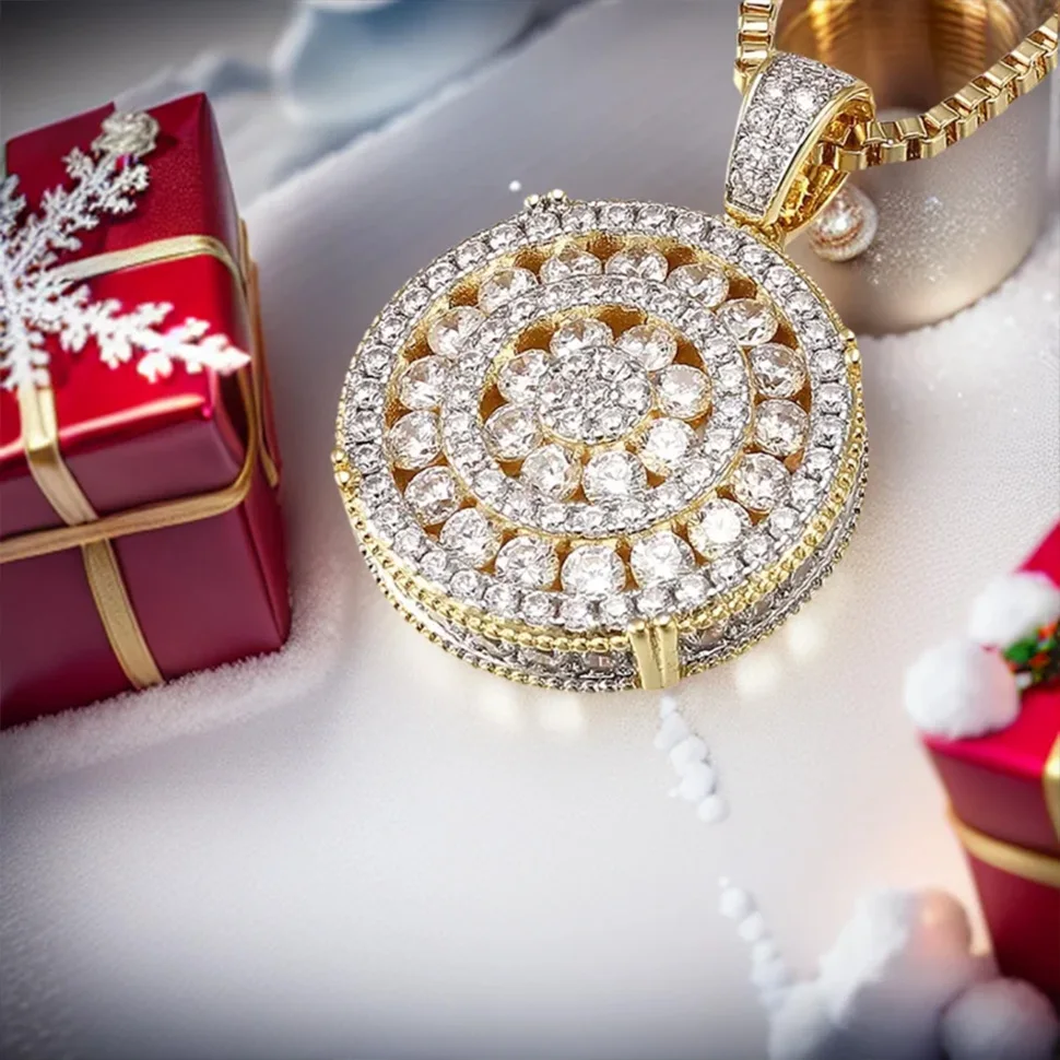 VANAXIN Round Shiny Pendants Necklaces For Women Rock Jewelry Gold Silver Color CZ  Gift Fine Quality Necklaces