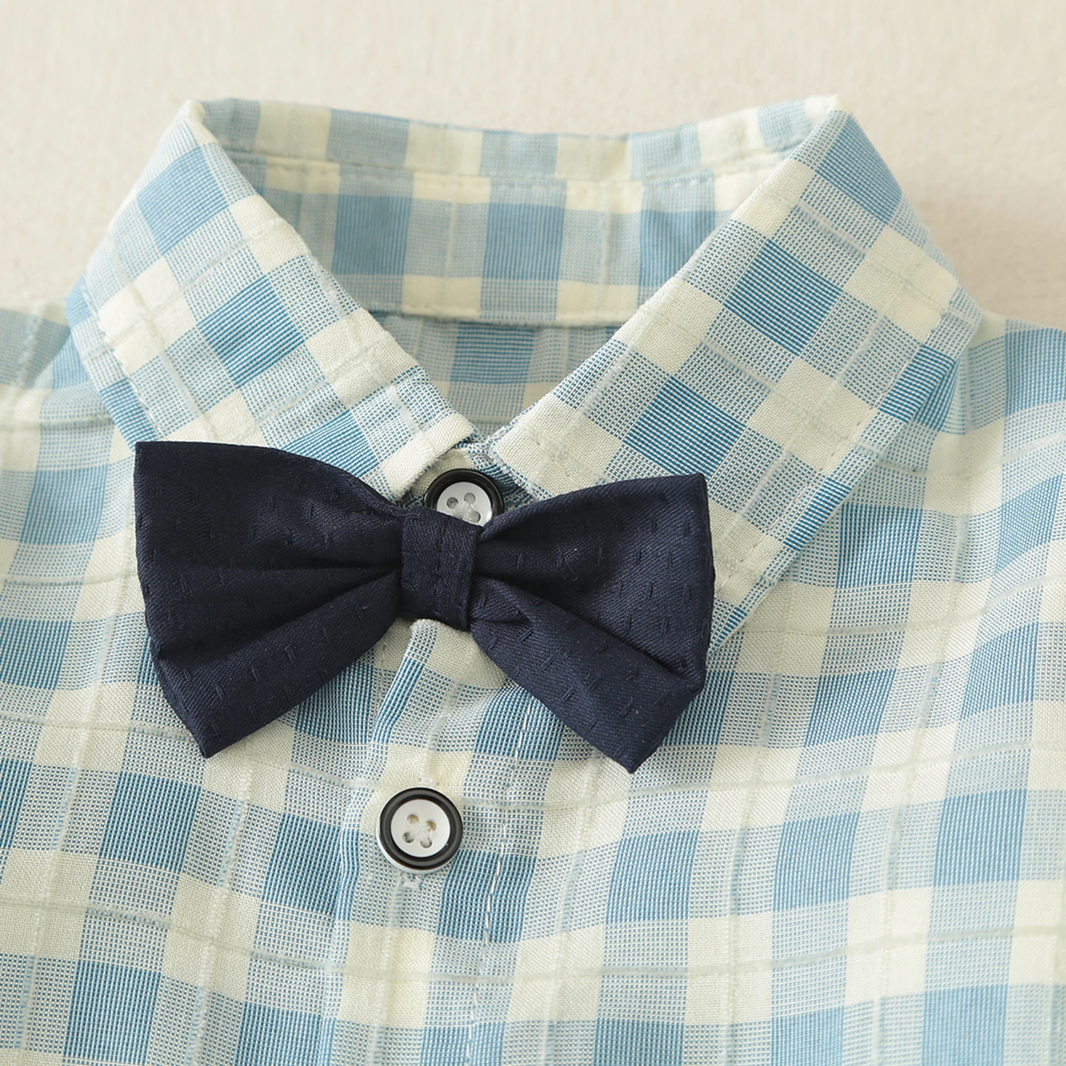 소년 세트 여름  의류, 신사 어린이 원피스 격자 셔츠 스트랩, 짧은 양말, 3 피스 세트