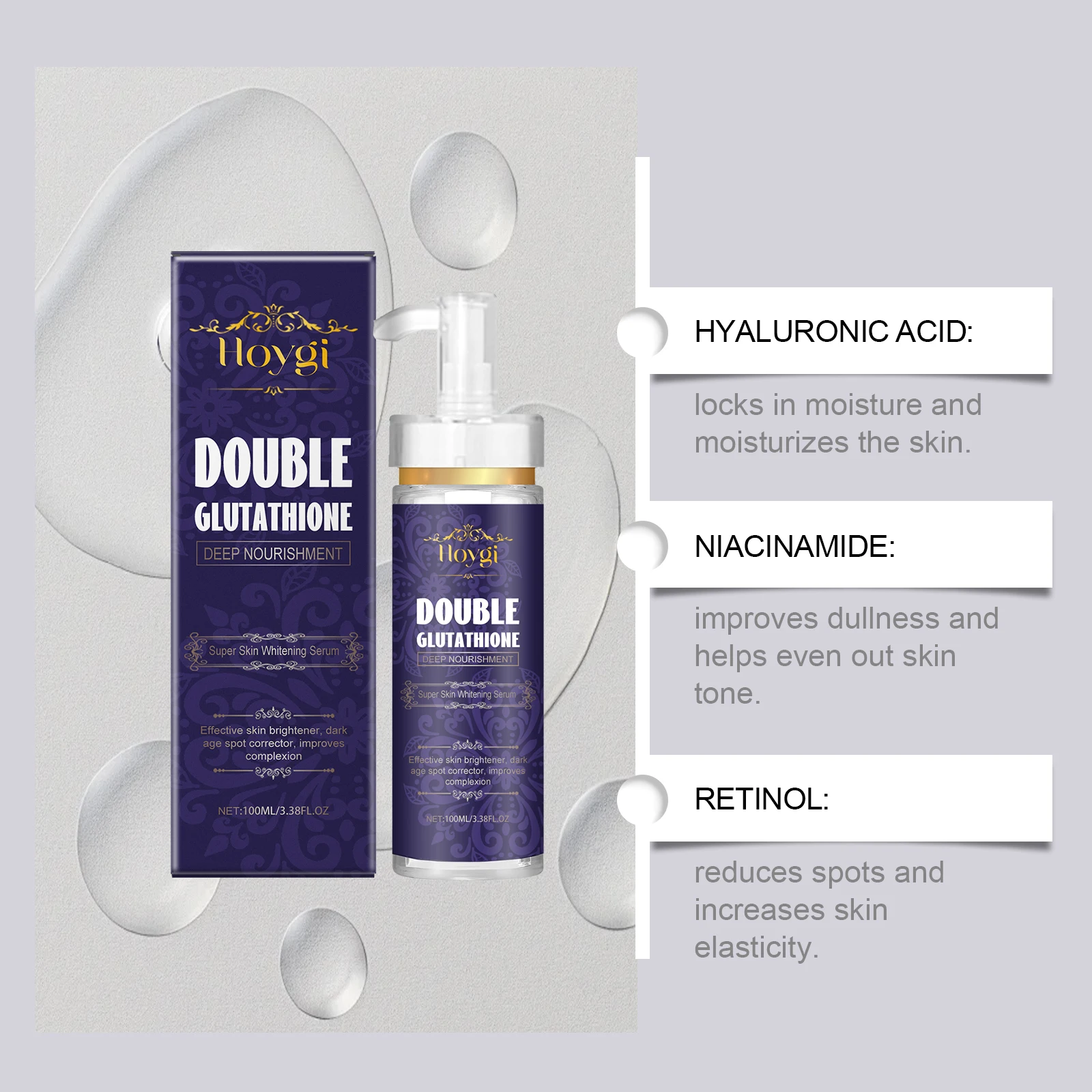 Double Glutathione Serum Lightens Dark Spots Even Skin Tone Skin Radiant Moisturizing Hydrating Smoothing Brighten Skin Care 4