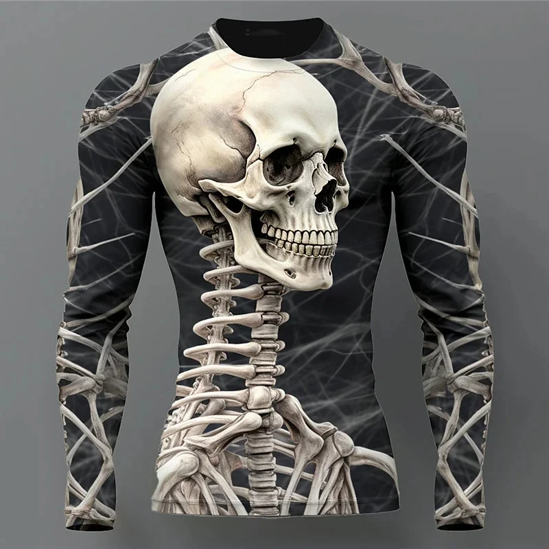 

Men Halloween Costume Skull Print T Shirts Vintag Round Neck Leisure For Daily Clothes Loose Sportswear Fashion Street Clothing