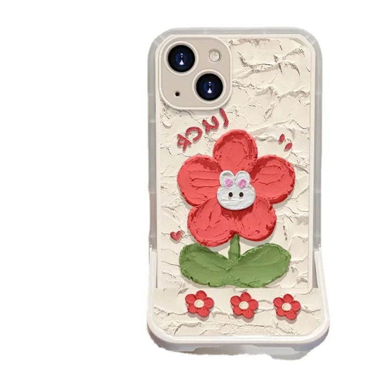 ​Lovely Floral Luck Bunny Phone Cover With Holder For iPhone 14 Plus 13 12 11 Pro Max 7 8 Plus X XS Max XR Rabbit With Stander
