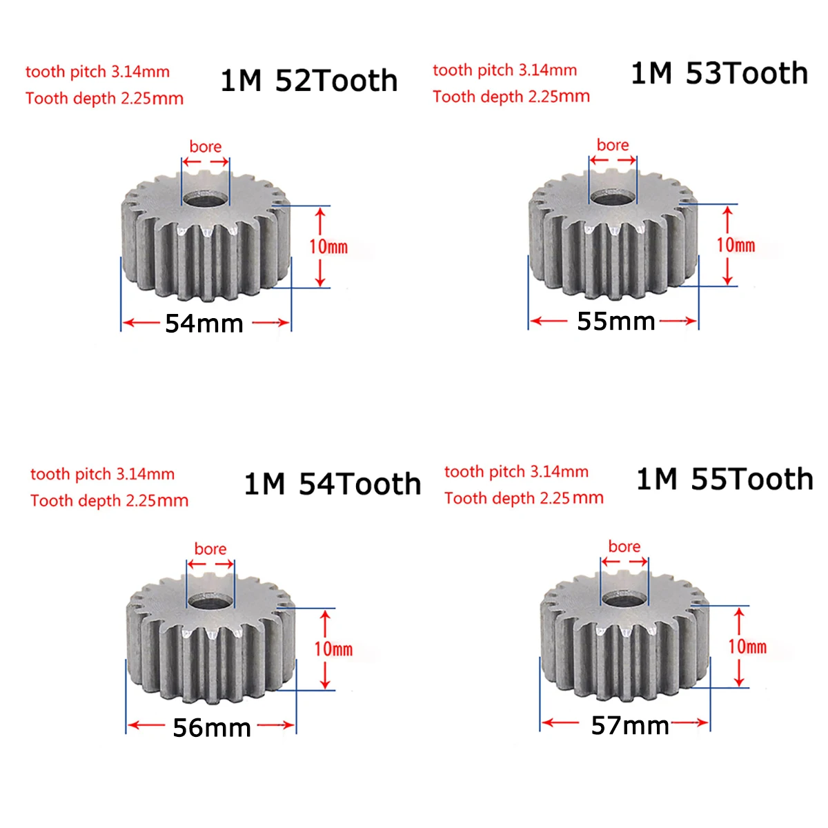 45# Steel Spur Motor Pinion Gear 1Mod 55T Outer Diameter 57mm Bore 8mm x 1Pcs 45# Steel Spur Motor Pinion Gear 1Mod 55T Outer Diameter 57mm Bore 8mm x 1Pcs