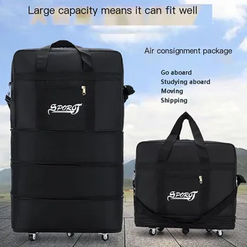 Ruote da viaggio per donna uomo Trolley pieghevole espandibile Valigia nera versatile per borsa da notte per viaggio nel fine settimana 1