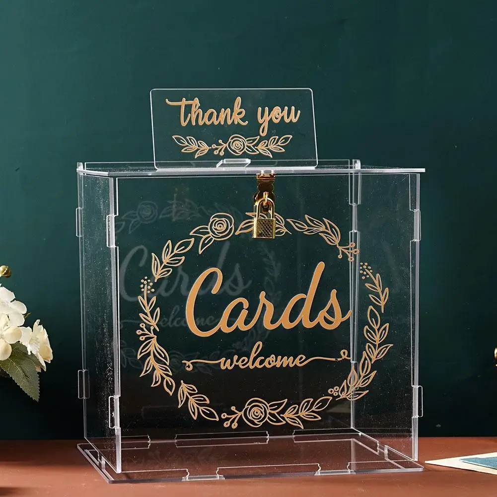 Sekkvy Acrylic Wedding Card Box Money Post Gift Box Holder,clear Card Box  Large Letter Envelope Boxes With Lock And Slot For Reception Anniversary