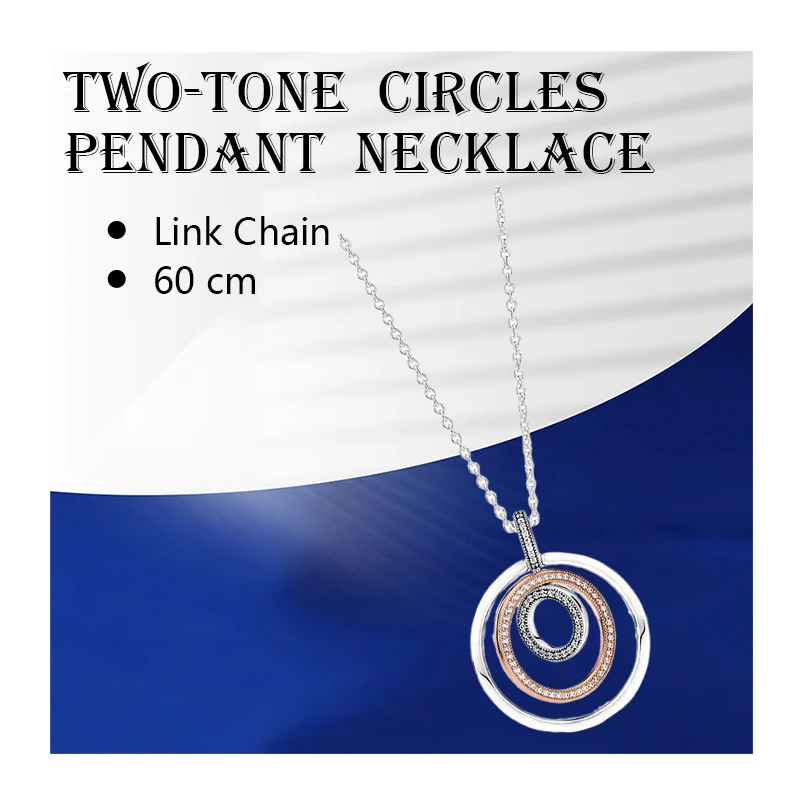 

Two Tones Three Circles Pendants Necklaces For Women Jewelry 925 Sterling Silver Rose Gold Zircon Stones 60cm Link Chain Collier