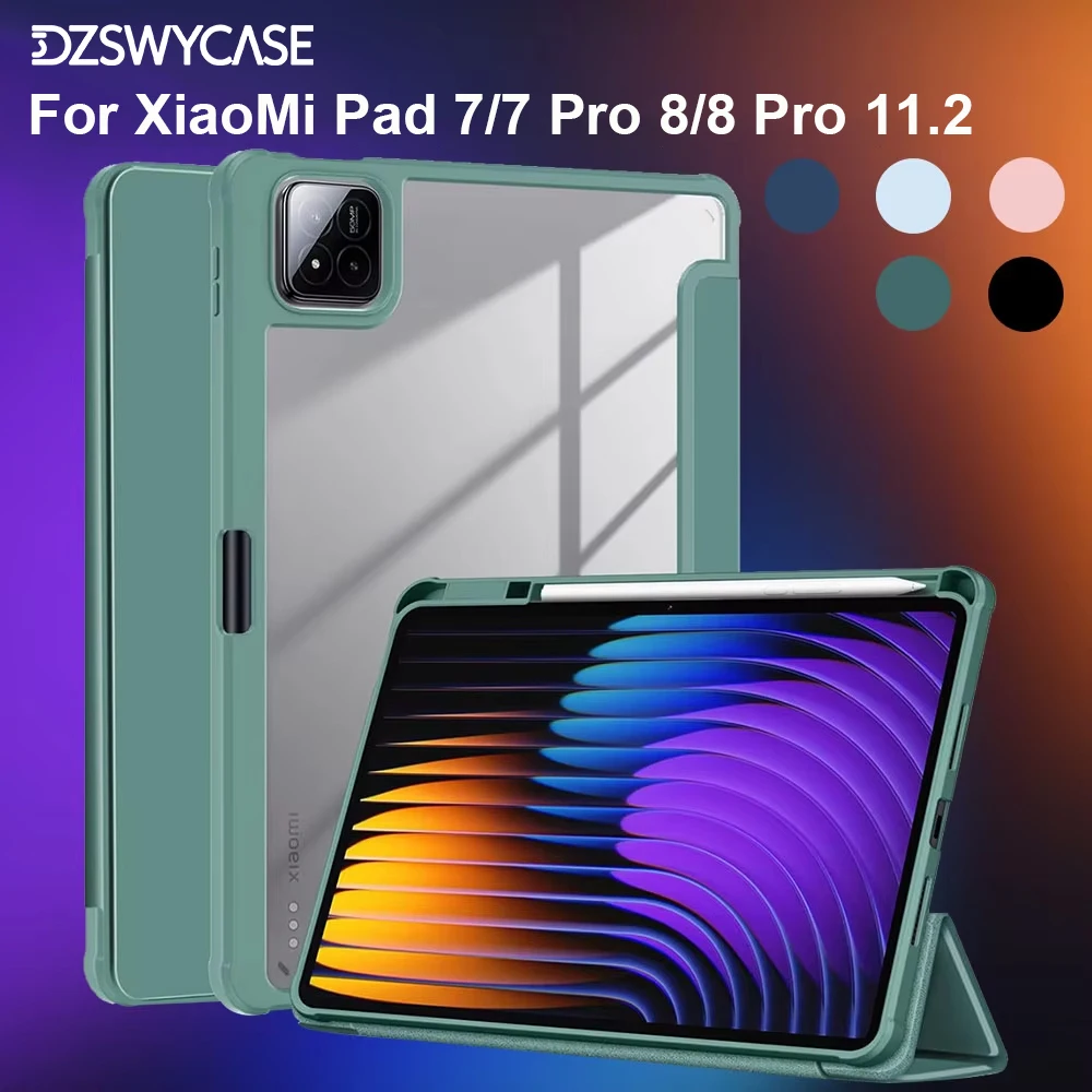 Durable Tablet Case with Pencil Holder and Clear Back Shell