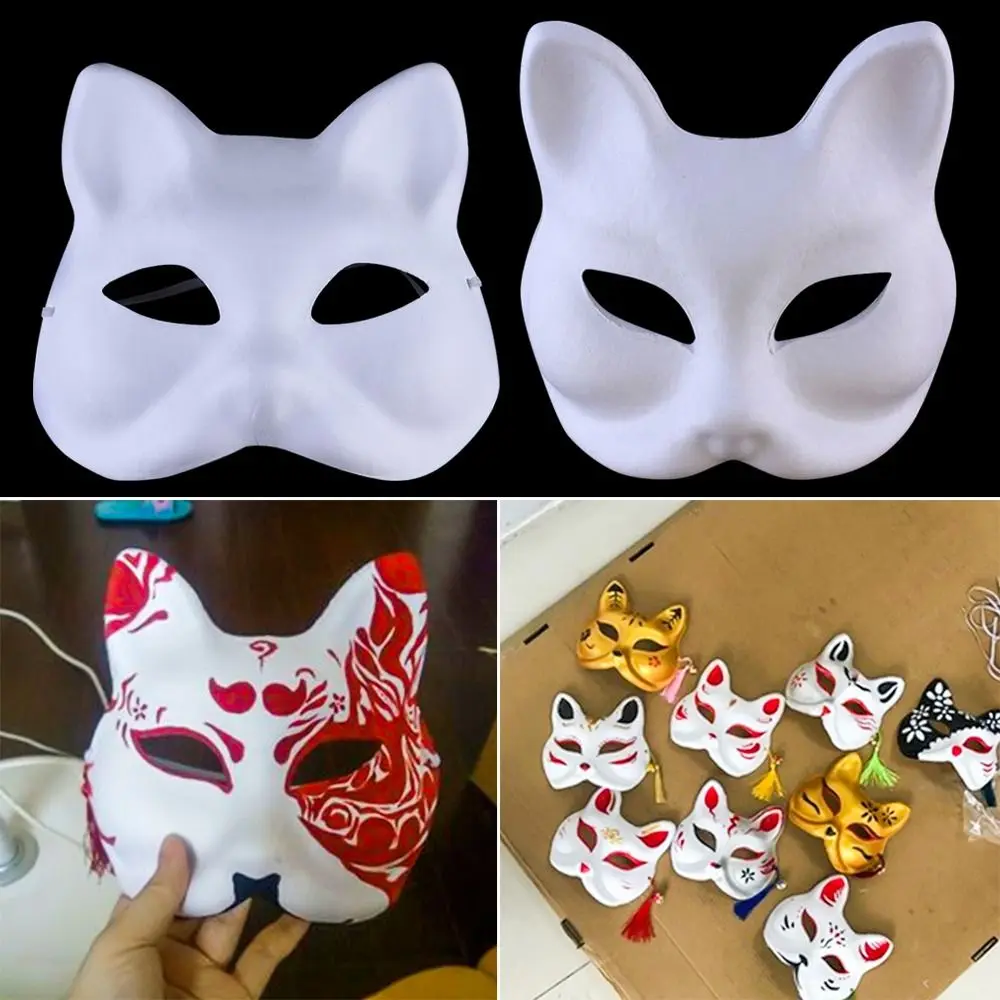 

DIY Fox Mask Blank White Pulp Paper Face Mask Unfinished Hand Painted Paper Masks Party