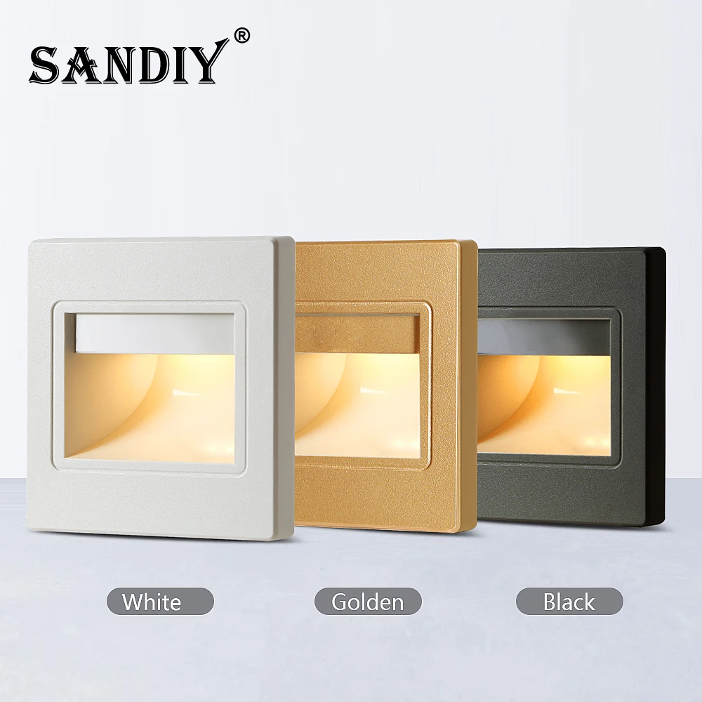 SANDIY Wall Light Recessed Led Stair Lamp Motion Sensor Nursery Nightlight for Step Ladder Hallway Home Decor Sconce PIR 95*95