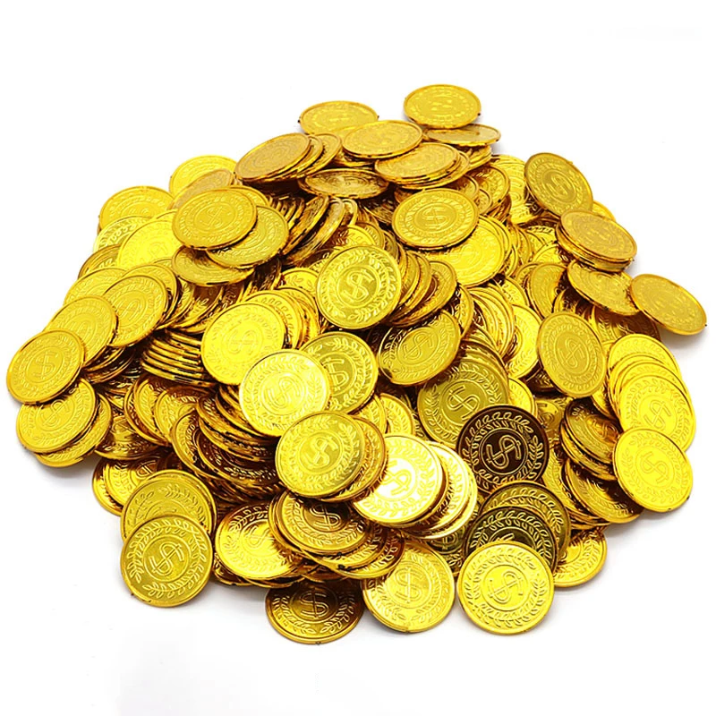 100Pcs Plastic Pirate Gold Coin Fake Game Coin Treasure Coins Funny Scene Props Halloween Christmas Party Decoration Supplies 5