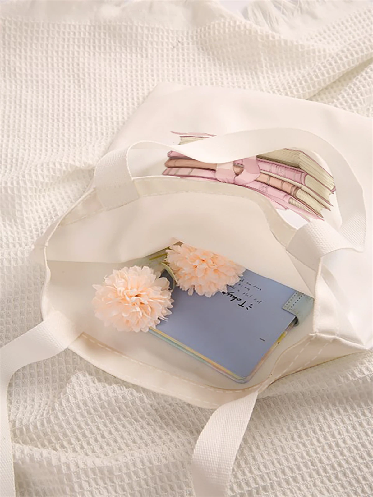 Cartoon pattern printed casual handbag, reusable fashionable backpack, multifunctional handbag, canvas shopping bag