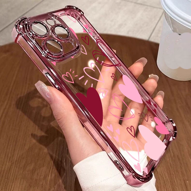 Elegant Hearts Plating Phone Case - Modern Romance Collection