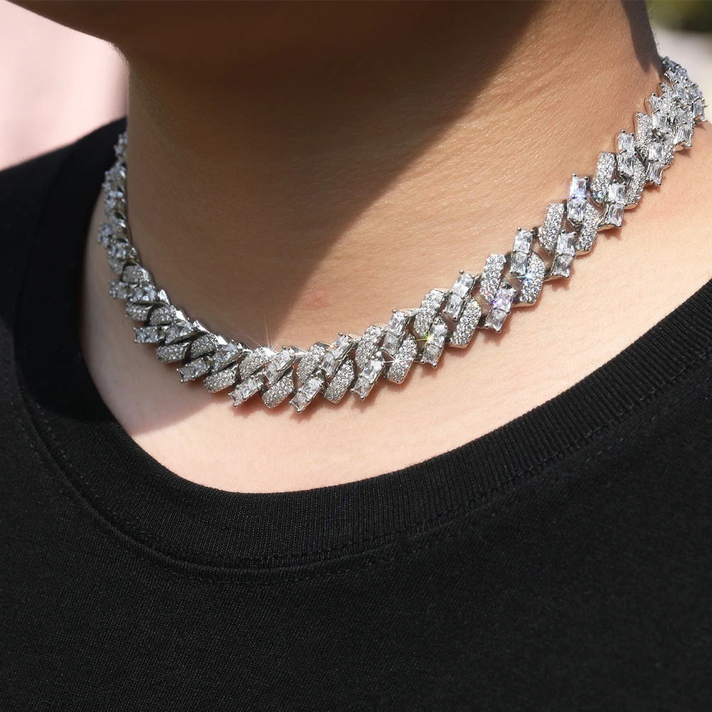 THE BLING KING 15mm Miami Cuban Bracelet Necklace Mixed Round BaguetteCZ Choker Luxury HipHop Jewelry For Gift