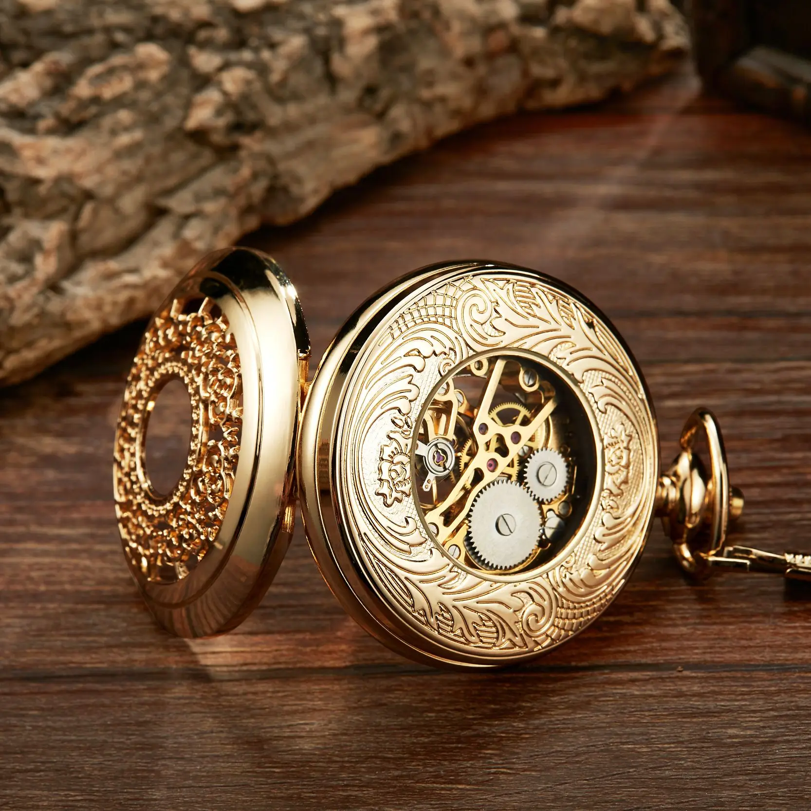 Luxury Gold Arabic Numeral Machinery Pocket Watch Chain Men Women Hollow Case Vintage Pendant Necklace Best Gifts for Men Women