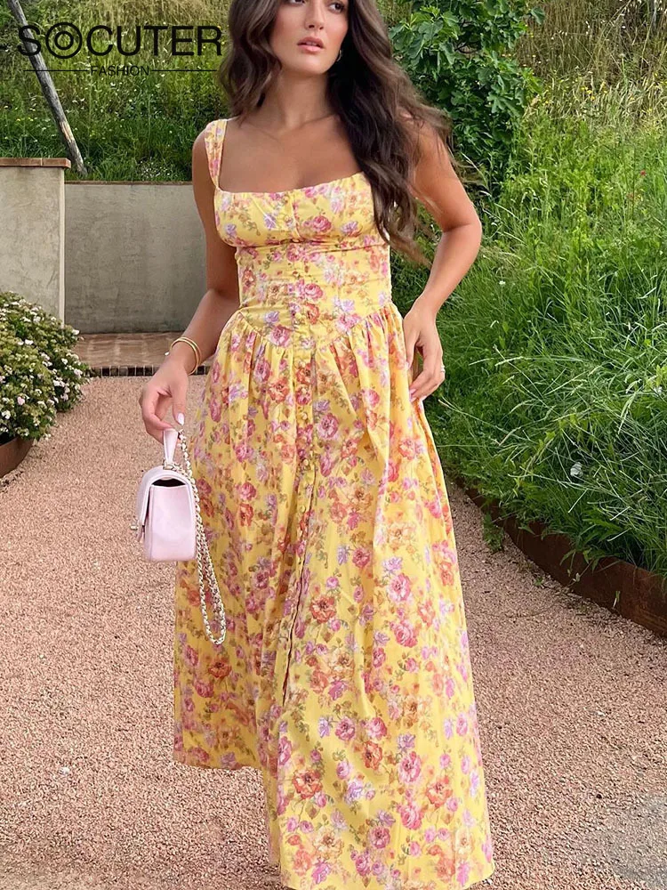 

Summer Elegant Holiday and Going Out Floral Print Midi Dress