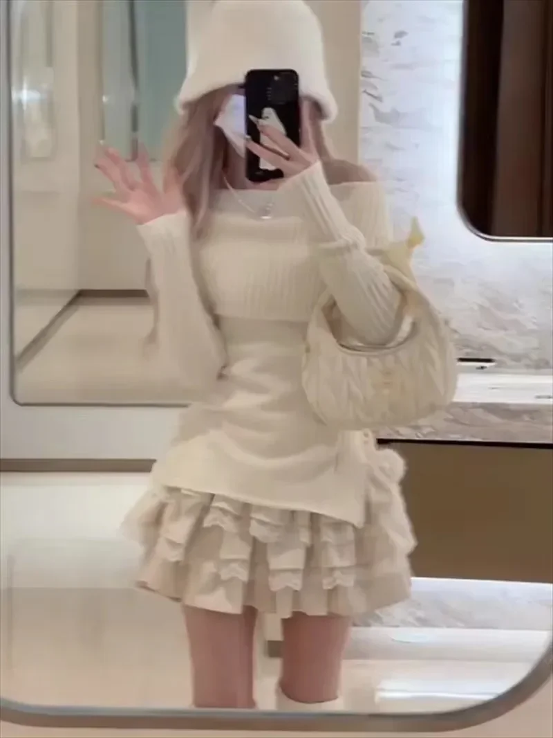 Autumn Spring Woman Matching Sets Off Shoulder Sweater Mori