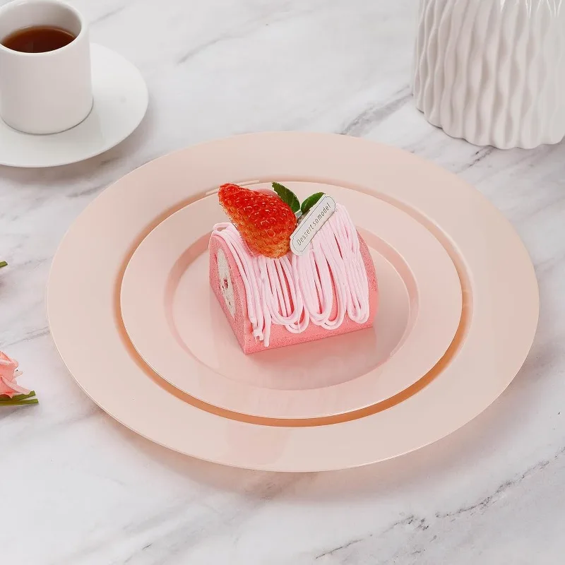 200PCS Disposable Pink Plastic Plates, Heavy Duty Disposable Plates with 100 10.25 inch Plastic Dinner Plates
