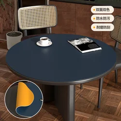 Round Waterproof & Oil - Proof PU Leather Tablecloth - Light Luxury, Double - Sided Solid Color Dining Mat - Diameter 60cm (Dark Blue - Orange)