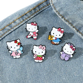 Anime Sanrio Kawaii Hello Kitty Brooch Creativity Metal Badge Cute Cartoon Badge Versatile Accessories Clothing Bag Decorate 6