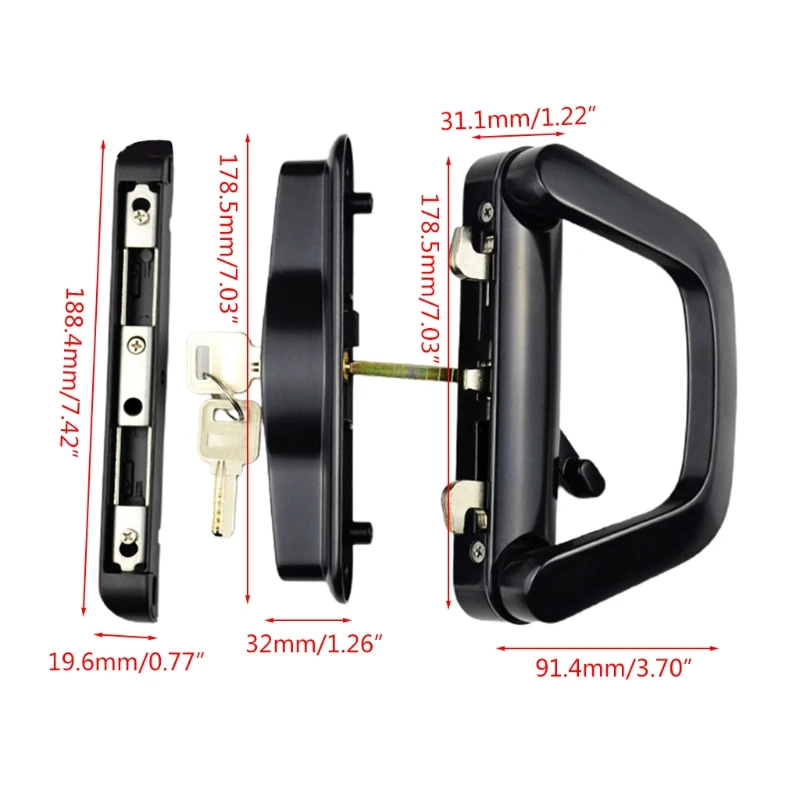 Balcony Glass Door Handle Lock Single Side with for Key Zinc Alloy Sliding Door door handles
