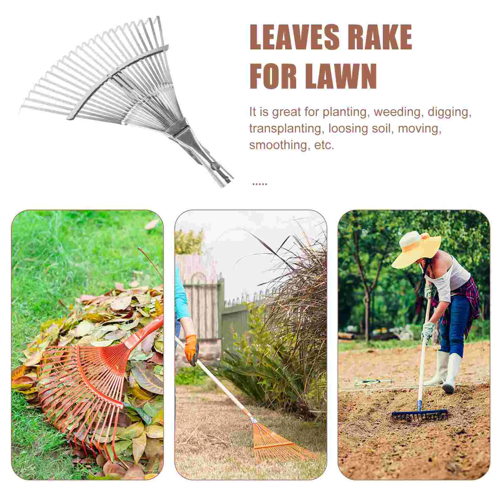 Stainless Steel Telescopic Handle Leaf Rake Carbon Grass Wire Wooden Garden Metal Rakes Leaves for Gardening Adjustable 4