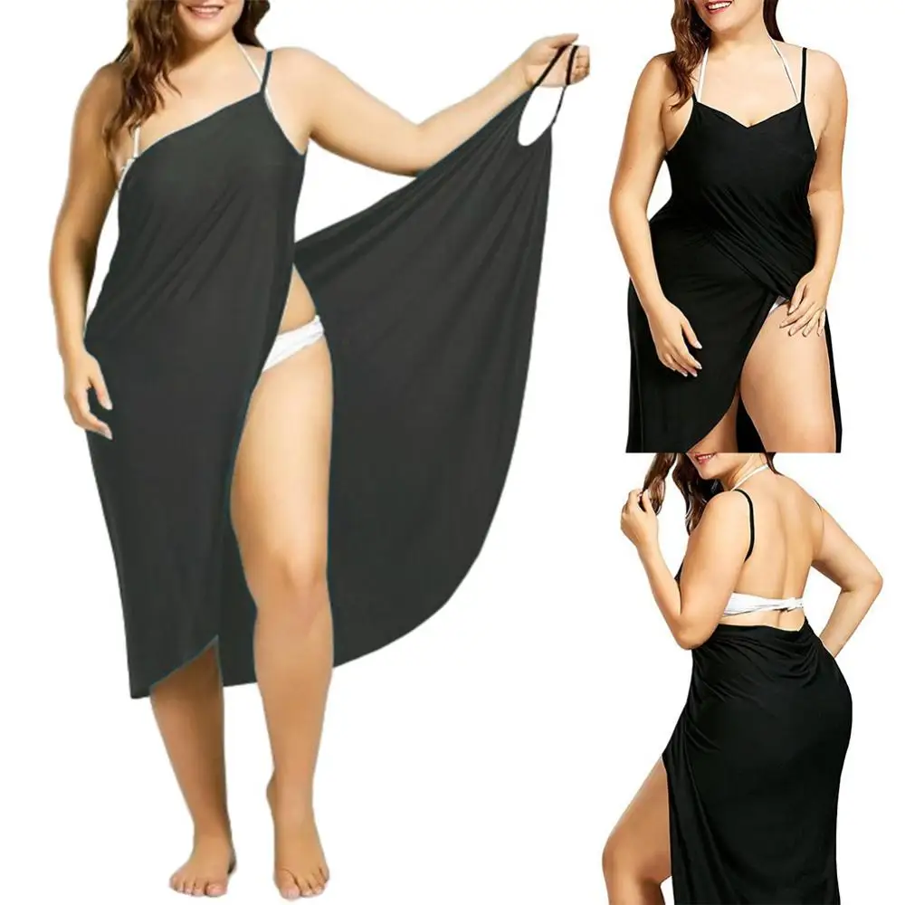 Plus Size Summer Beach Sexy Women Tinta Unita Wrap Dress Bikini Cover Up Sarongs