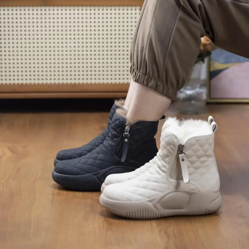 Women Snow Boot Winter Spring Warm Thick Soled Ankle Boots Solid Color Zipper Shoes for Women 2023 Height Increasing Plush Shoes