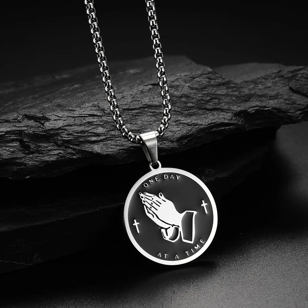 PSJ Fashion Jewelry Accessories Hand Engraved Pendant Silver Black Plated Titanium Stainless Steel Necklaces for Men Women