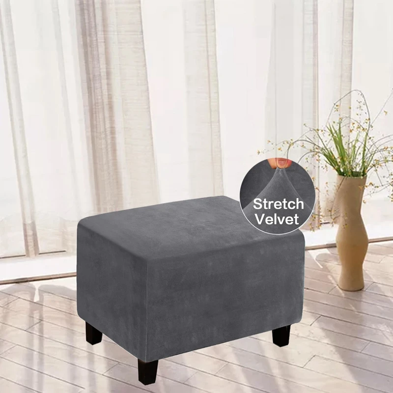 

Velvet Rectangle Stool Cover Elastic Square Footstool Sofa Slipcover Footrest Chair Covers Furniture Covers Promotion