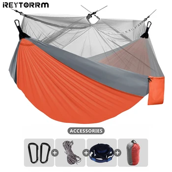 모기장 캠핑 해먹, 휴대용 나일론 해먹 텐트, 야외 배낭 여행, 하이킹 여행, 나무 스트랩, 2 인용
