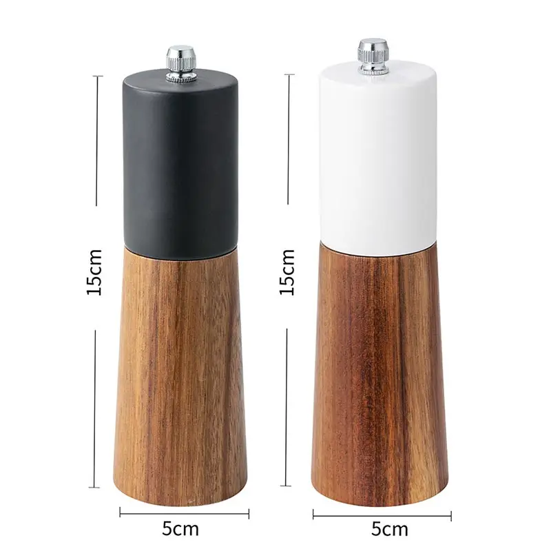 6 Inches Manual Pepper Grinder Salt Spice Mills Kitchen Wooden Pepper Powder Seasoning Shaker Grinder Bottle with Ceramic Rotor