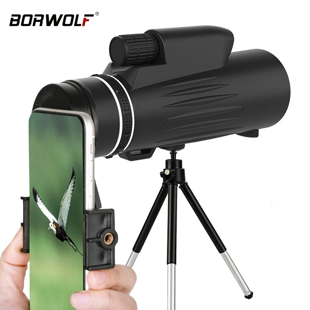 

Borwolf 12X50 Monocular Telescope HD Bak4 Prism Scope with Phone Clip Tripod for hunting Birdwatching Telescope