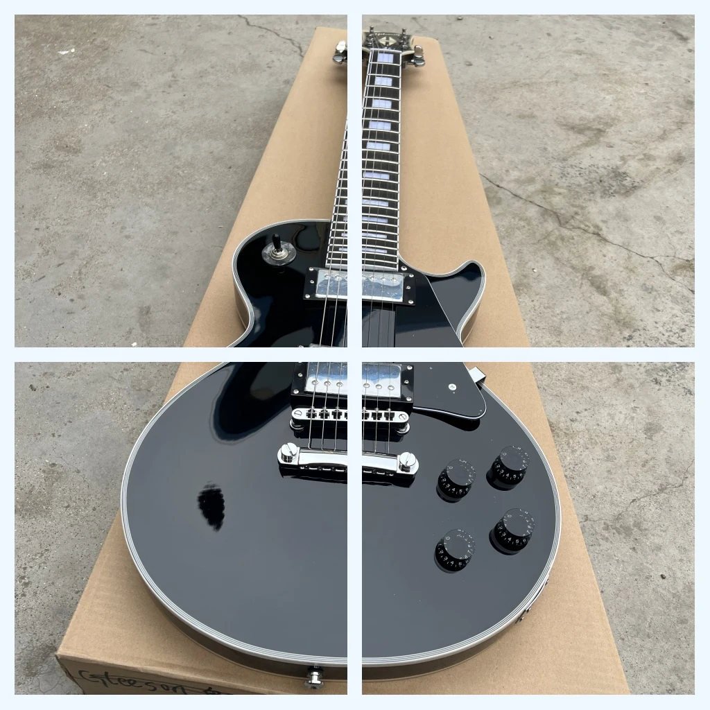 Made in China, black LP electric guitar, 2 pickups, silver hardware, rosewood fingerboard