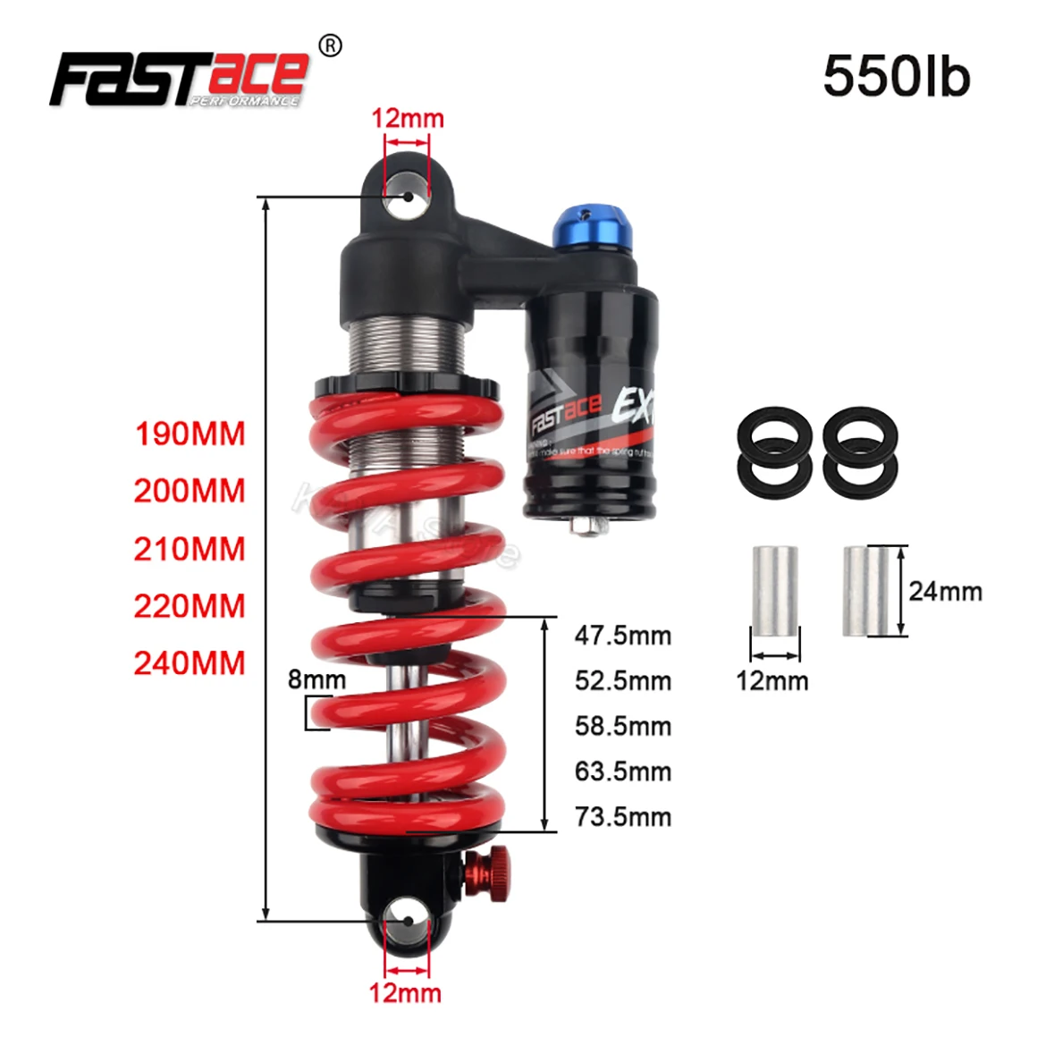 Fastace-自転車用リアサスペンションショック,265mm,190 200 210