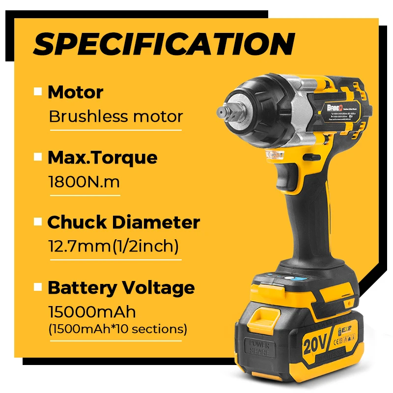 1800N.M Torque Brushless Electric Impact Wrench 1/2 Inch Cordless Socket Wrench Compatible With Makita 18V Battery Power Tools 2