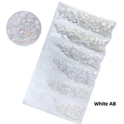 Vibrant Glitter Crystal Neon Nail Art Accessories - Assorted Sizes (White AB)
