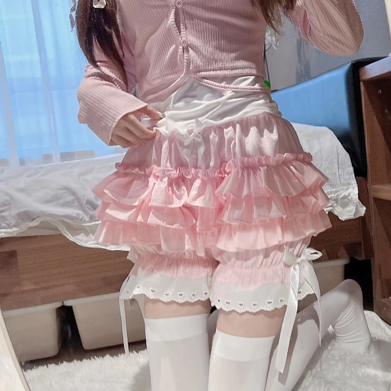 Lace Ruffles Women Lolita Safety Shorts Pants Cute Victorian Knickers Cotton Princess Underpants Girl Harajuku JK Bloomers safety shorts cotton panties safety pants lace panties nylon bloomer slip pants