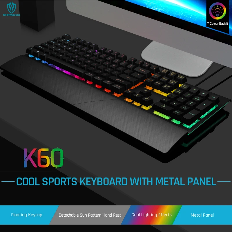 

USB Wired Mechanical Feel Ergonomics Keyboard with Hand Support 104Keys RGB Breathing Light Gaming Keyboard for PC Laptop Gamer