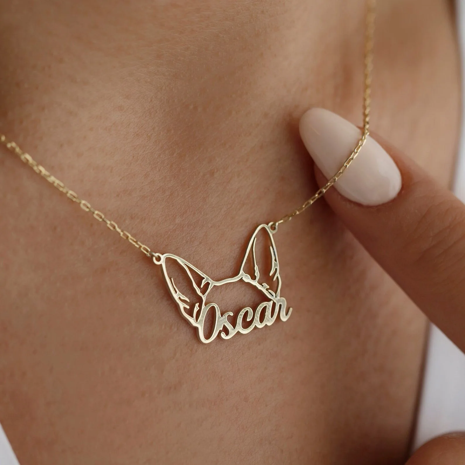 

Lateefah Accessories New Stainless Steel English Letter Name Necklace DIY Hollow Cat Dog Ears Clavicle Chain Pendant